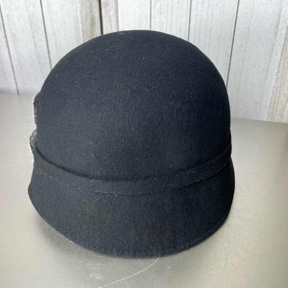 Raffaello Bettini Hat 100% Wool Italy Black With Floral Accent Gray Bluel main image 4